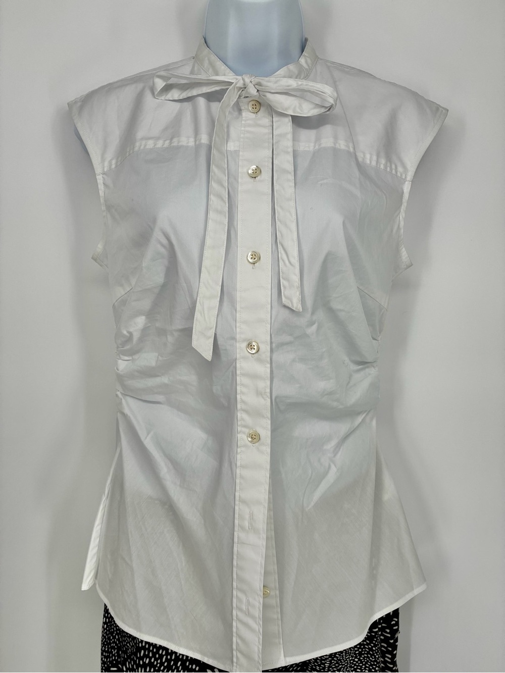 Veronica Beard Joon White Cotton Poplin Ruched Tie Neck Blouse 2